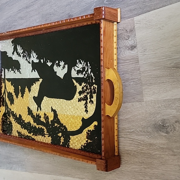 Vintage Serving Tray with Deer Silhouette - Beautiful Art Deco Design with Wood - Picture 9 of 15
